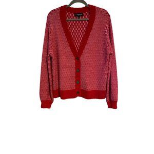 33 Degrees Women L Button Up Cardigan Vintage-Style Red V-Neck Sweater Holidays